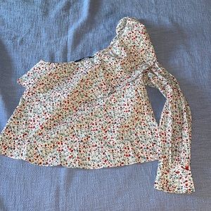 Zara White one sleeve floral pattern shirt